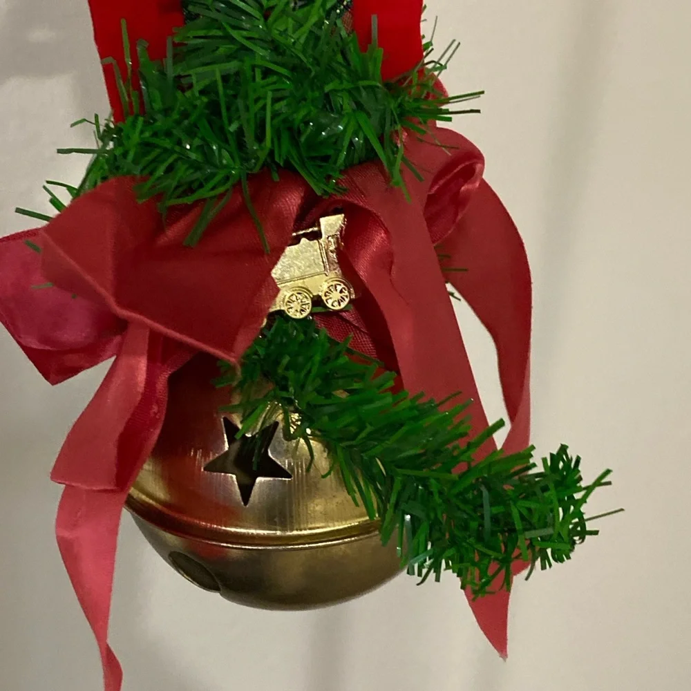 Festive Red and Green Holiday Door Hanger Bell